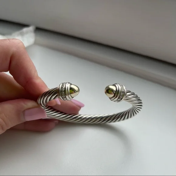 David Yurman Cable Bracelet with Gold Dome and Diamonds - Picture 3 of 8